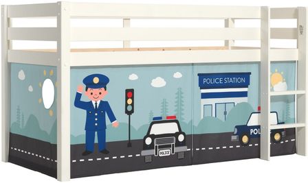 Lit mezzanine 90x200 cm avec tente police pin massif blanc Pino