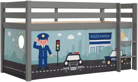 Lit mezzanine 90x200 cm avec tente police pin massif gris Pino