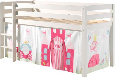 Lit mezzanine 90x200 cm avec tente princesse pin massif blanc Pino