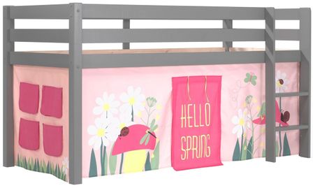 Lit mezzanine 90x200 cm avec tente printemps pin massif gris Pino