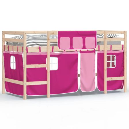Lit mezzanine enfants et rideaux rose 80x200cm bois pin massif