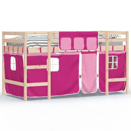 Lit mezzanine enfants et rideaux rose 90x200cm bois pin massif
