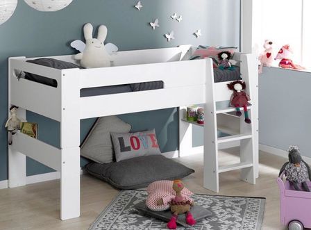 Lit mezzanine mi-hauteur 90x190 cm bois blanc London