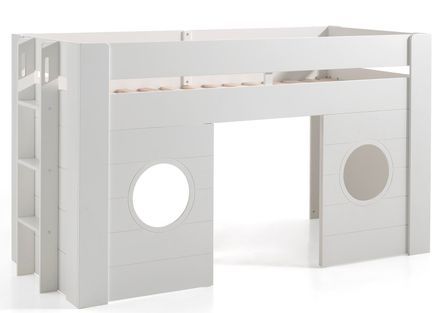 Lit mezzanine mi hauteur FELIO 90x200 cm – Sommier inclus – Blanc