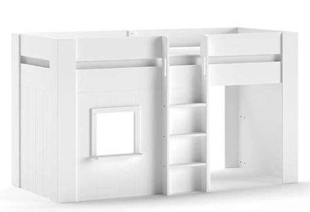 Lit mezzanine mi hauteur RINA 90x200 cm – Sommier inclus – Blanc
