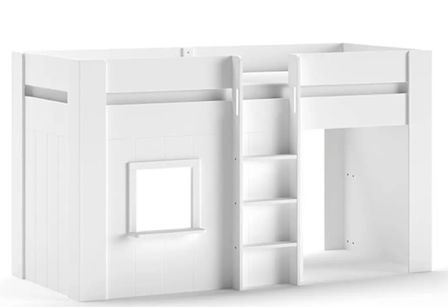 Lit mezzanine mi hauteur RINA 90x200 cm – Sommier inclus – Blanc