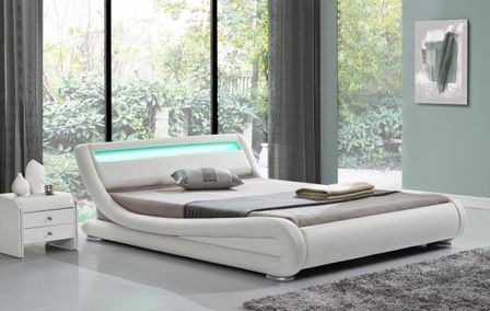 Lit moderne à led simili cuir blanc Night 140