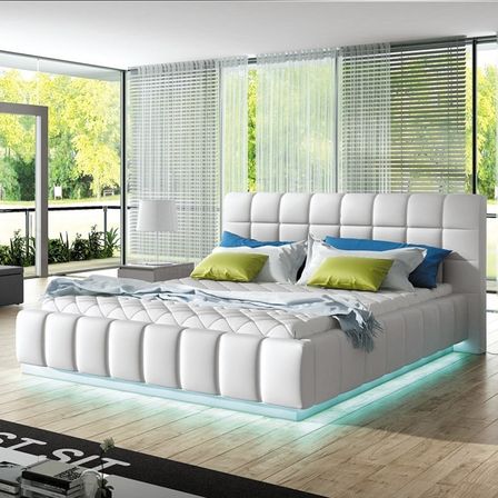 Lit moderne capitonné blanc à Led Kopa 160