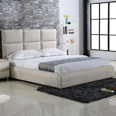 Lit moderne capitonné velours beige Kely 160