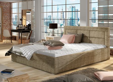 Lit moderne tissu capitonné RIZARO - Avec ou sans rangement