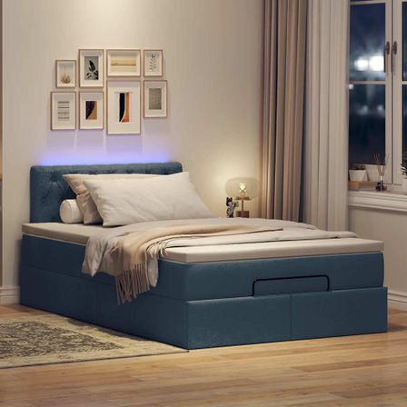 Lit ottoman avec matelas bleu 120x200 cm tissu
