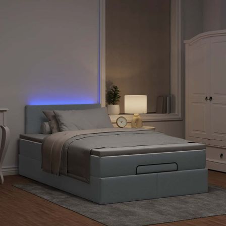 Lit ottoman avec matelas gris clair 120x190 cm tissu