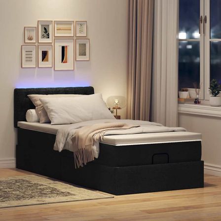 Lit ottoman avec matelas noir 100x200 cm tissu