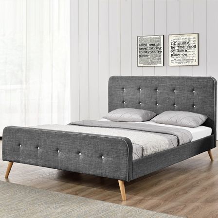 Lit scandinave tissu gris capitonné 160x200 cm