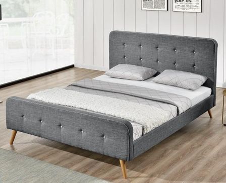 Lit Scandinave Tissu lin Gris 180 + Matelas mémoire 24 cm