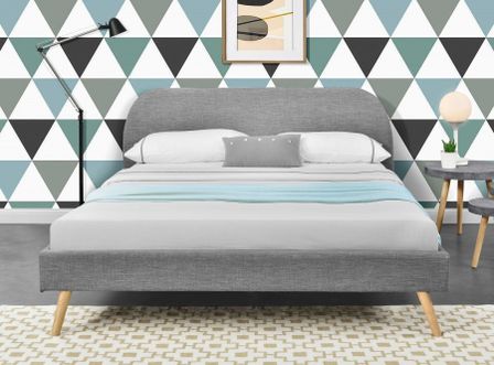 Lit scandinave tissu lin gris clair Boni 140