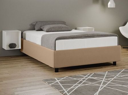 Lit simili cuir beige avec sommier Avotra 120x190 cm