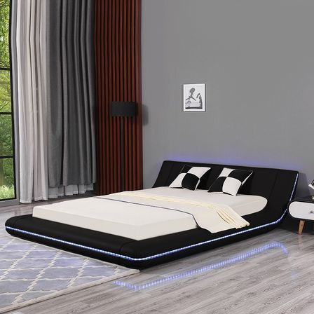 Lit similicuir noir à Led Sogua 160x200 cm