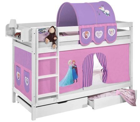 Lit superposable blanc et rideau rose clair Reine des neiges 90x190 cm