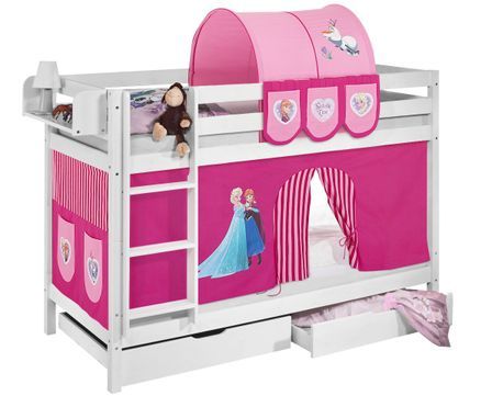 Lit superposable blanc et rideau rose foncé Reine des neiges 90x190 cm