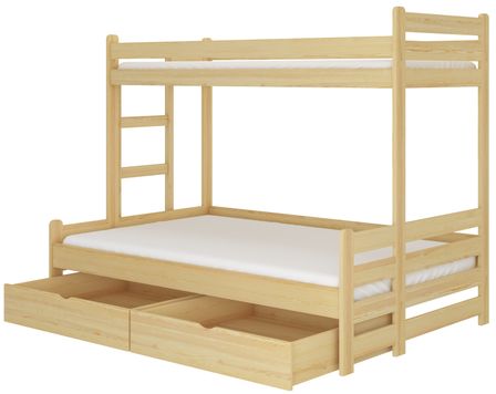 Lit superposé 2 couchages ADOVA 80/90x200 et 120x200 cm - Avec 2 tiroirs et 2 sommiers