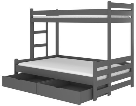 Lit superposé 2 couchages ADOVA 80/90x200 et 120x200 cm - Avec 2 tiroirs et 2 sommiers
