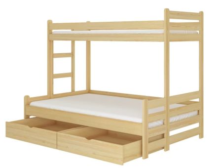 Lit superposé 2 couchages ADOVA 80/90x200 et 120x200 cm - Avec 2 tiroirs et 2 sommiers