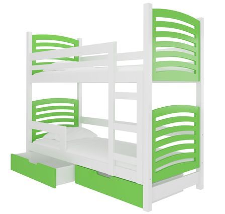 Lit superposé 2 places 80x190 cm OZURA – Avec matelas et tiroirs de rangement