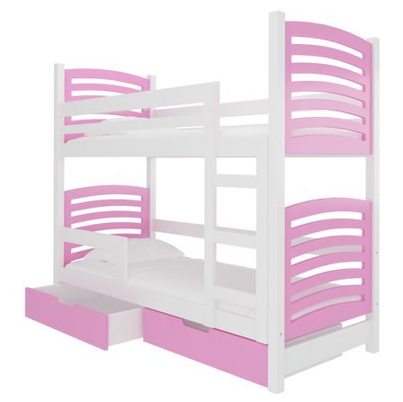 Lit superposé 2 places 80x190 cm OZURA – Avec matelas et tiroirs de rangement