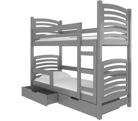 Lit superposé 2 places 80x190 cm OZURA – Avec matelas et tiroirs de rangement