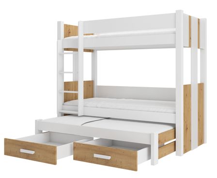 Lit superposé 3 places 90x200 cm ARKO - 2 tiroirs de rangement et 3 sommiers