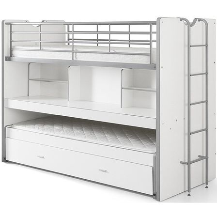 Lit superposé 3 places 90x200 cm bois blanc Bonny