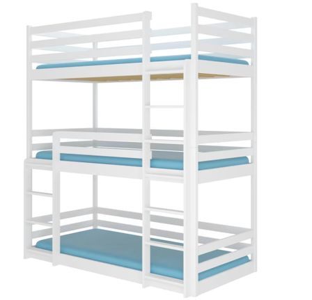 Lit superposé 3 places BARCELONA 90x200 cm - Pin massif avec 3 sommiers inclus