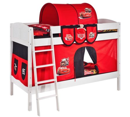 Lit superposé Blanc Laqué et rideau Cars 90x200 cm