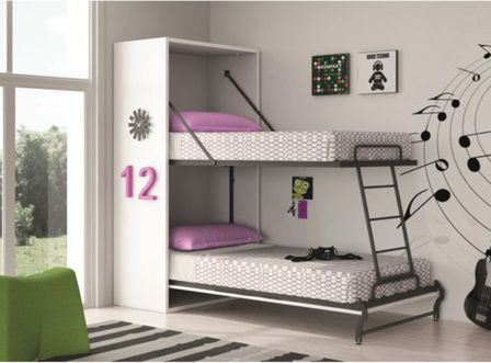 Lit superposé escamotable 2 couchages 90x190 cm et 140x190 Verkali