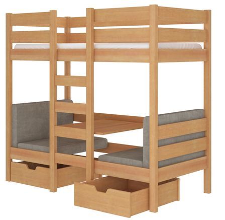 Lit superposé mezzanine SULTA 3-en-1– Avec 2 couchages, 2 fauteuils et rangements