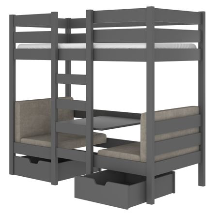 Lit superposé mezzanine SULTA 3-en-1– Avec 2 couchages, 2 fauteuils et rangements