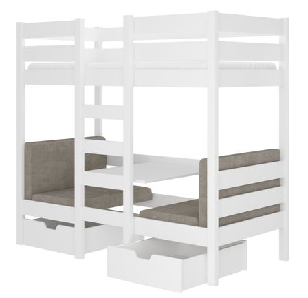 Lit superposé mezzanine SULTA 3-en-1– Avec 2 couchages, 2 fauteuils et rangements