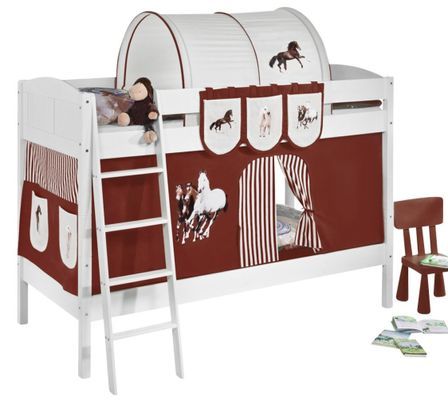 Lit superposés Blanc Laqué et rideau chevaux IDA