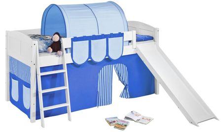 Lit surélevé Blanc Laqué Toboggan IDA - Rideau Bleu