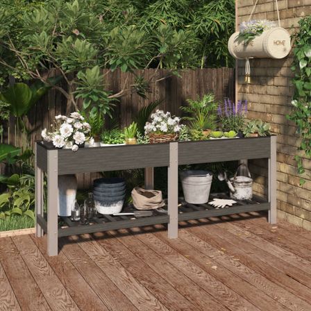 Lit surélevé de jardin avec étagère Gris 200x50x75 cm WPC