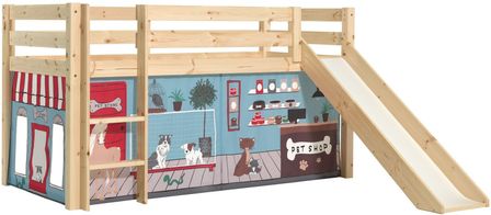 Lit toboggan 90x200 cm avec tente animaux pin massif clair Pino