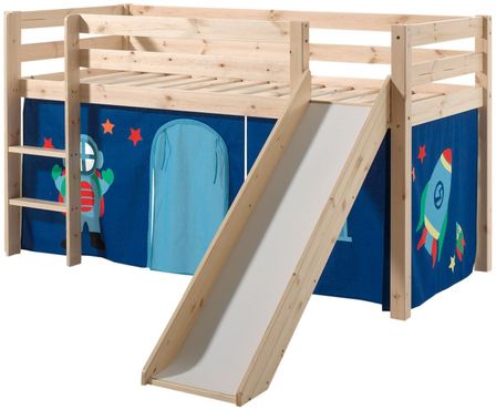 Lit toboggan 90x200 cm avec tente astra pin massif clair Pino