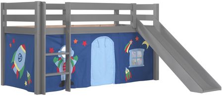 Lit toboggan 90x200 cm avec tente astra pin massif gris Pino