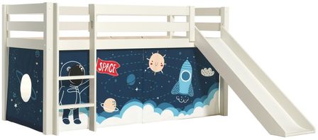 Lit toboggan 90x200 cm avec tente astronaute pin massif blanc Pino