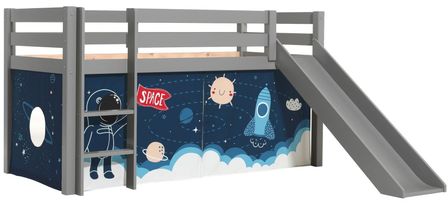 Lit toboggan 90x200 cm avec tente astronaute pin massif gris Pino