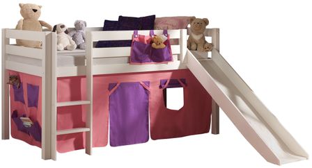 Lit toboggan 90x200 cm avec tente bella pin massif blanc Pino