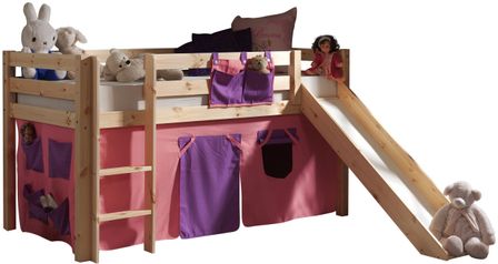 Lit toboggan 90x200 cm avec tente bella pin massif clair Pino