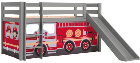 Lit toboggan 90x200 cm avec tente camion pompier pin massif gris Pino