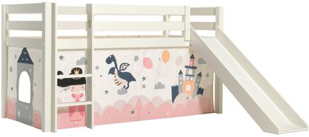 Lit toboggan 90x200 cm avec tente château pin massif blanc Pino